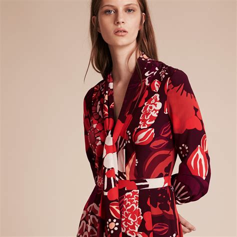 burberry floral print silk dress